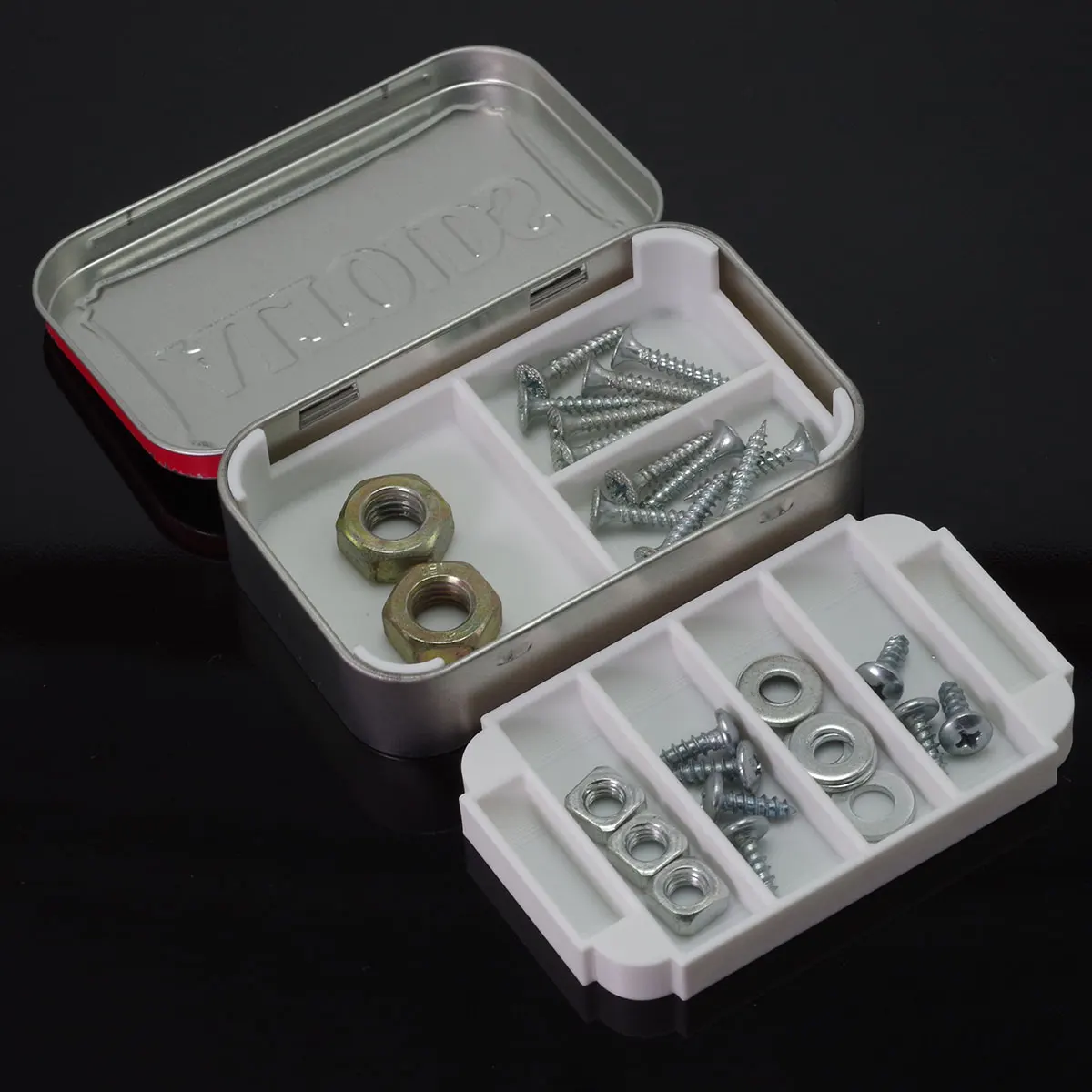 Double-Layered Insert Tray For Altoid Tin - Electronic components screws nuts storage organization stocking