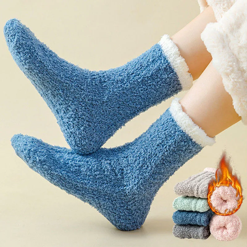 5pairs Women Mixed Coral Fleece Socks Casual Floor Home Sock Breathable Soft Comfortable Elastic Sleeping Sox Sweat-Absorbing