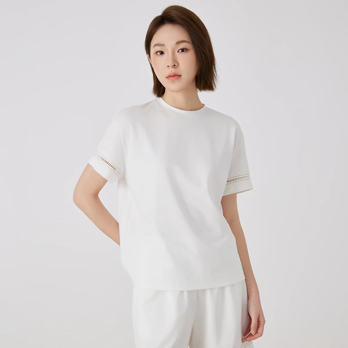 KW9513248 Women's Round Neck T-shirt Short Sleeve High-Quality Mixed Cotton Comfortable Fashionable Casual Top