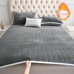 1pc Velvet Quilted Mattress Topper with Elastic Band, Thickened Warm Non-Slip Mattress Cover for Bed Sleeping, Camping, Floor