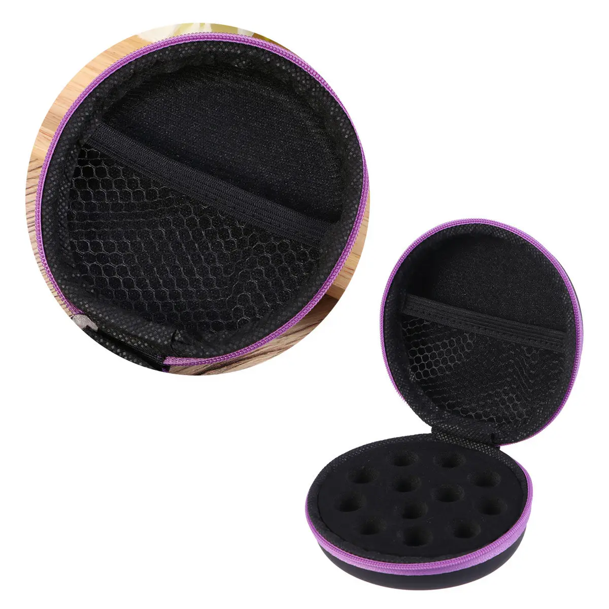 

12 Grid Faux Round Essential Oil Carry Case Portable Drop-Proof Storage Bag with 12 Compartments Anti-Abrasion Travel