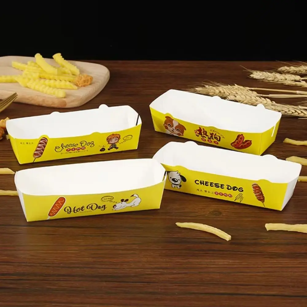 100PCS Disposable Hot Dog Packaging Box Boat Shape Food Grade Sausage Snack Boat Box Eco-Friendly Paperboard Party Serving Box