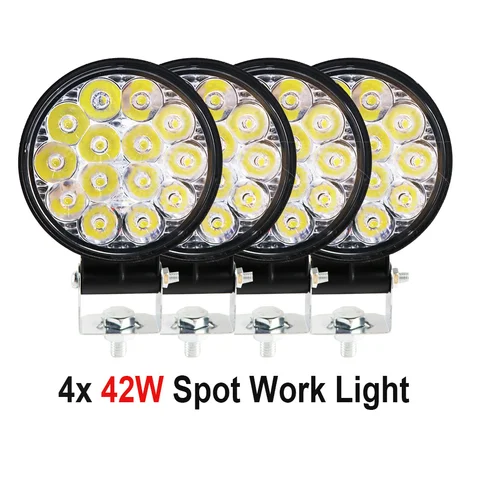 Комплект Из 4 Круглых Светодиодных Фар 42 Вт (14 LED) Для Грузовиков, Внедорожников, 4x4, 4WD, Инженерных Машин, 12В/24В