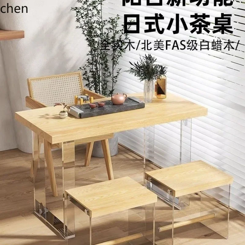 HYS retro simple light luxury wood solid wood acrylic floating balcony tea table and chair set