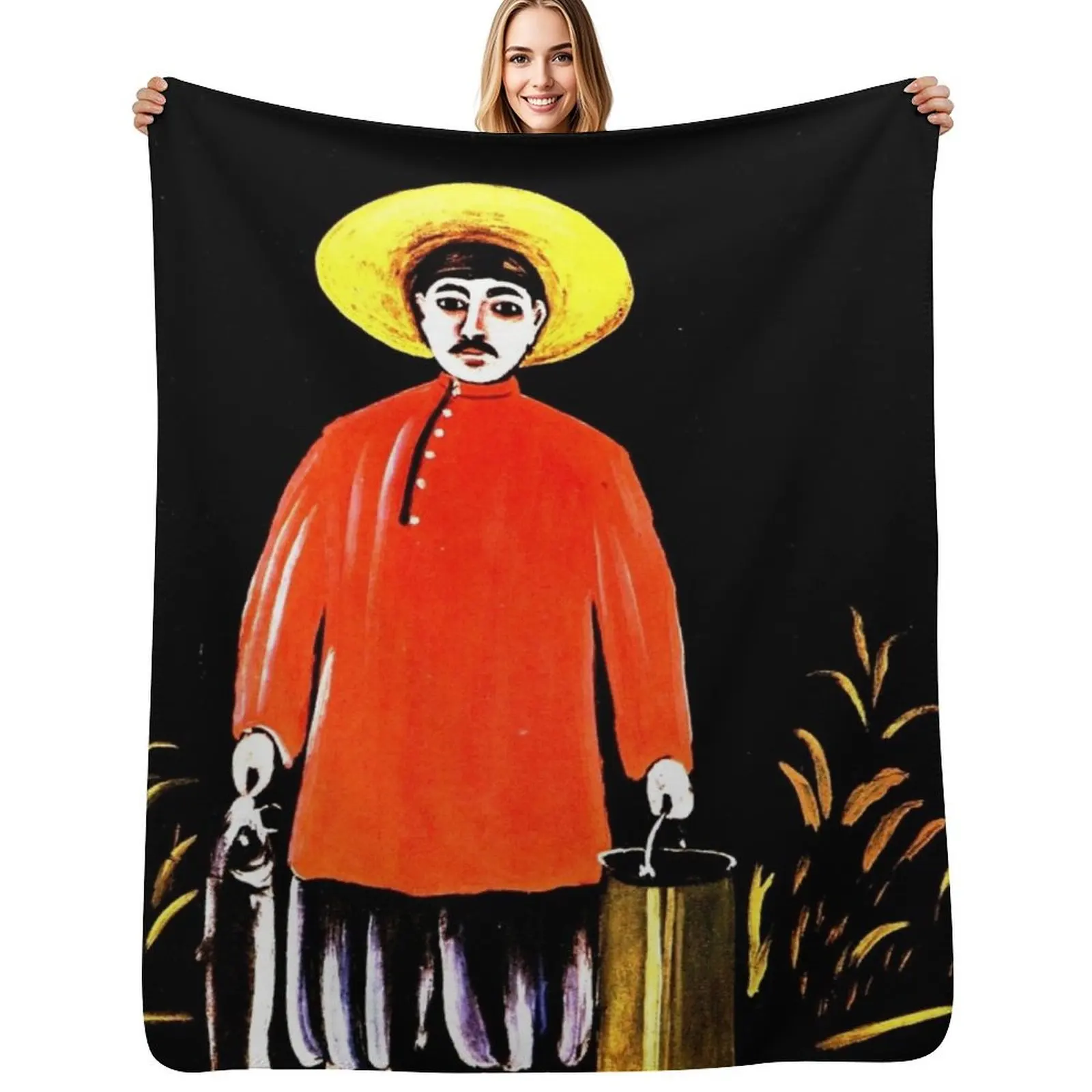 

Fisherman in a Red Shirt, Niko Pirosmani, 1908, Reproduction, Naive Art Throw Blanket Machine Washable Soft Warm Blanket