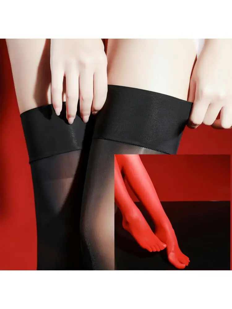 2026 Black Sexy Silk Knee Over Long Tube Stockings New Products Five Finger Foot Bright Horse Toe Light Medium Barrel