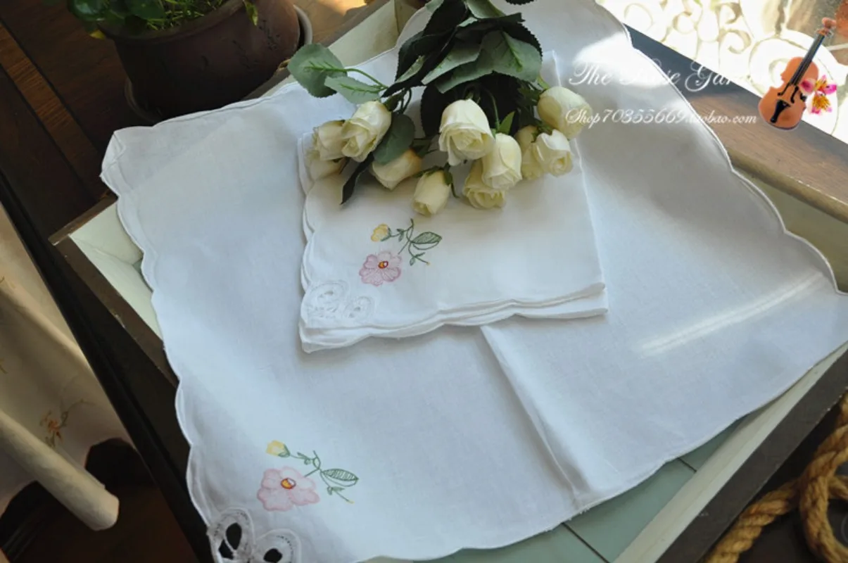 6 قطعة منديل النمط الرعوي الأبيض القطن الخالص الملونة المطرزة غطاء منديل 43 سنتيمتر #2