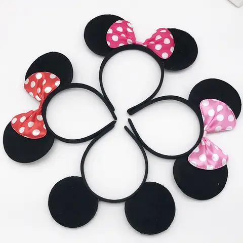 Girls Cute Mickyy Dress Up Ear Headband Hair Ornament Mouse Black Red Pink Headband Minnie Bow Korean Headband Headband Clip
