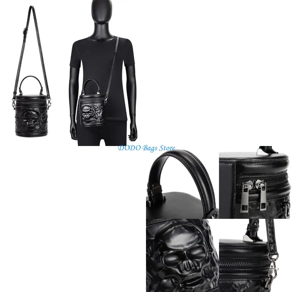 

Женская сумка, сумка через плечо с головой черепа, модная сумка через плечо, сумка и кошелек, сумка-цилиндр из искусственной