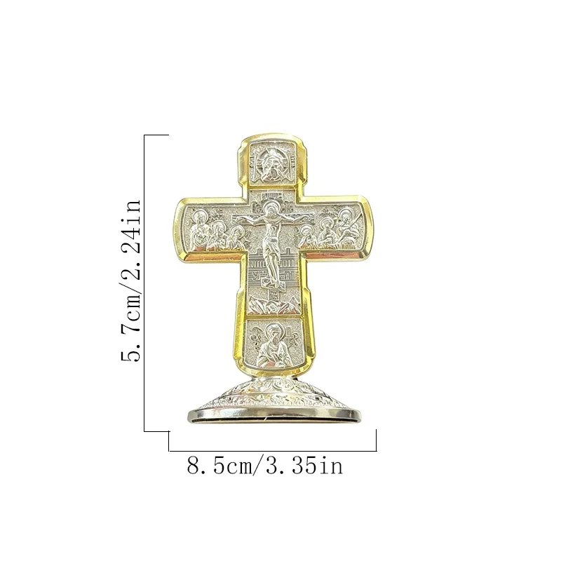 

Premium Orthodox Tabletop Cross Gold Silver Plated Embossed Jesus Crucifix for Sacred Altar Spiritual Decoration and Faith Gift