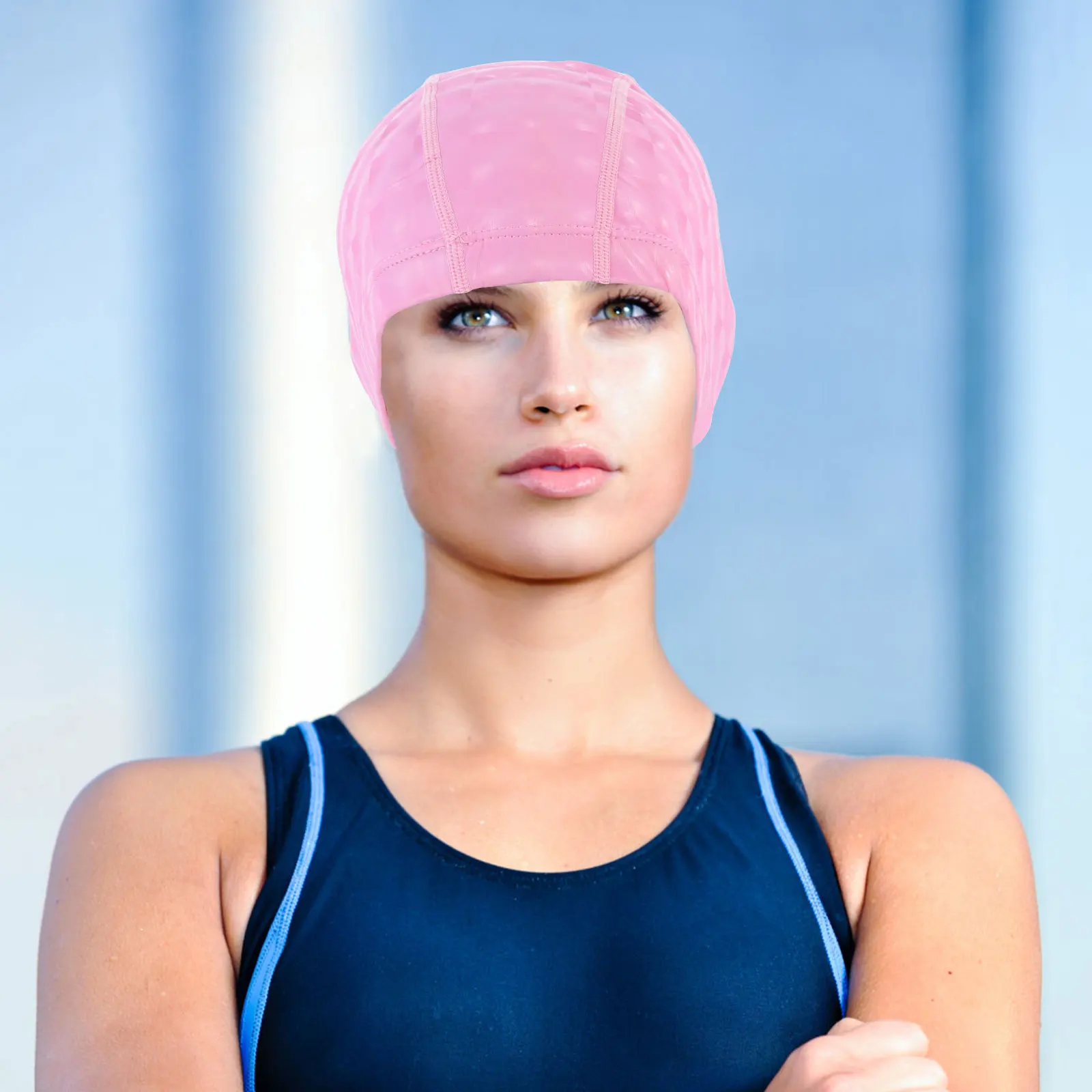 

Swim Caps Women Adult Swim Hat Waterproof PU Coated Elastic Comfortable Unisex Hair Protective Hat For Swimming