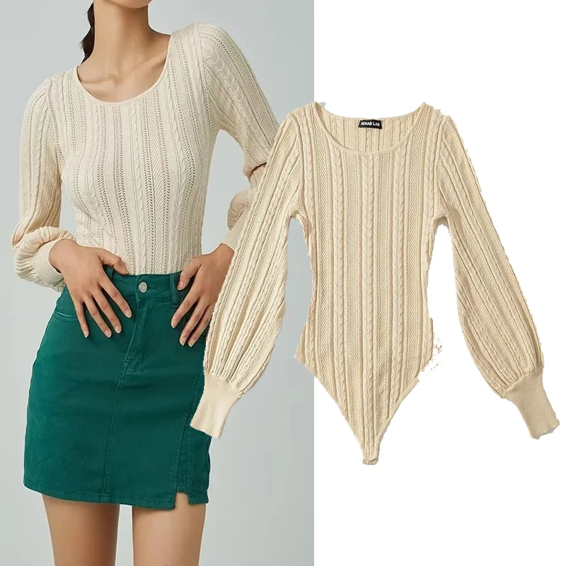 

Faionable Knitted One-Piece Suit for Women Pure Color S440 Sle Versatile Floral Patterned Mid-Waist ort Pants