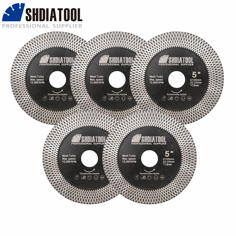 SHDIATOOL 5Pcs Dia125mm X Mesh Diamond Saw Blade Double-sided Cutting&Grinding Disc Super Thin Ceramic Tile Marble Cutter Plate