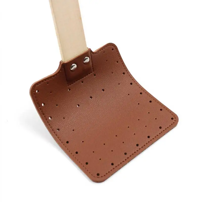 Tapette en cuir rétro avec manche en bois pour la maison, tapette anti-moustiques, coussin anti-insectes, facile à utiliser, domestique