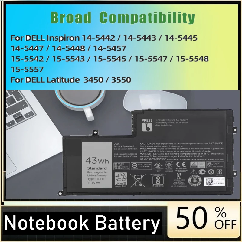 TRHFF Battery for Dell Inspiron 14 5445 5447 N5447 5448 5542 5543 5545 5547 5548 Latitude 3450 3550 P49G
