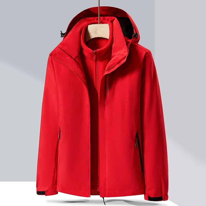 

ex Hooded Fce Jaet Thiened Outdoor Windproof Coat Detachable Zipper Closure Long Sve Youth Faion Spring Autumn