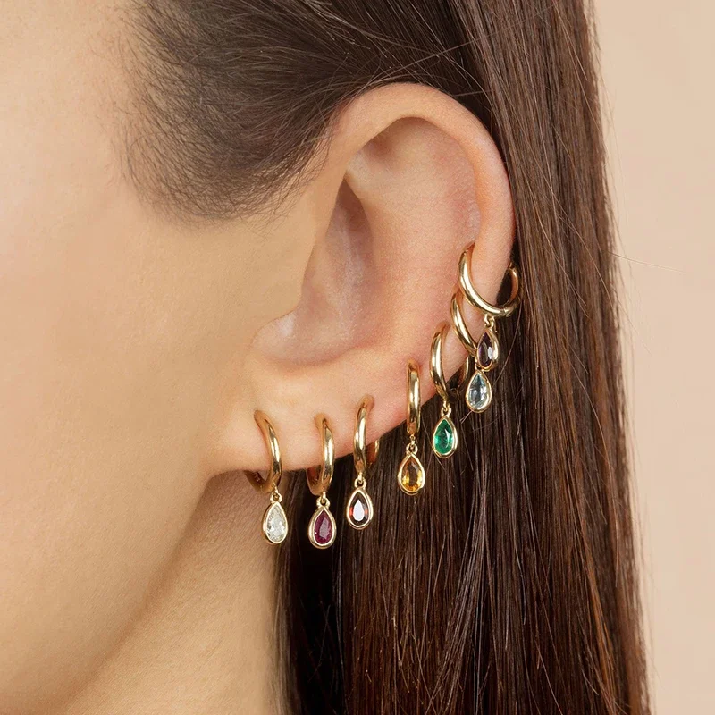 TIANDE Colorful Zircon Waterdrop Dangle Earrings for Women Gold Color Piercing Hoop Drop Earrings 2023 Fashion Jewelry