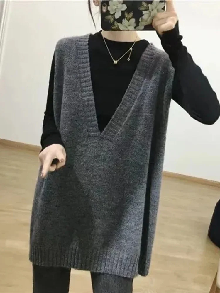 Ladies' Vintage Korean Style V-Neck  Color Knitted Sweater Vest Loose Slimming Outerwear Spring Autumn Commute Fashion