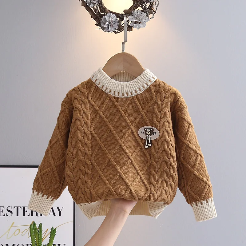 Boys Sweaters Autumn Winter 2024 Children Woolen Jersey Outerwear Tops For Baby Boy Clothes Kids Knitted Sweater Costume Outfits