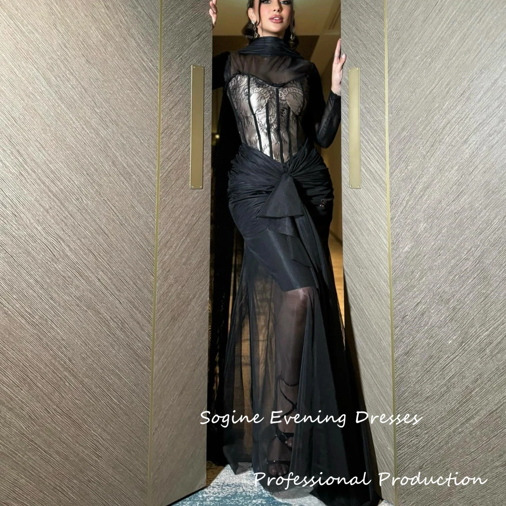 Vestidos de noite de renda sexy, gola alta, até o chão, respirável, chiffon, فسات evi -.ikki, vestidos longos de festa de coquetel de renda