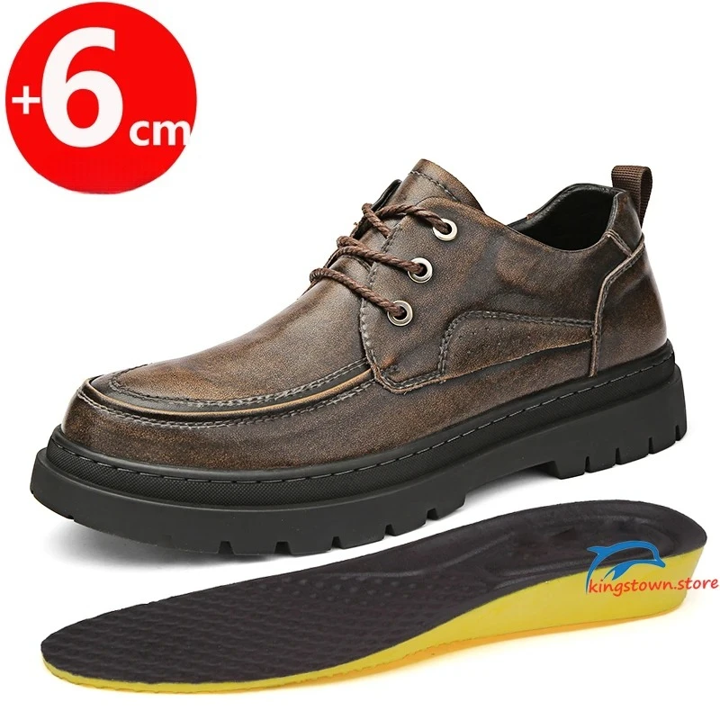 

Leather Shoes Men Business Elevator Man Height Increase Insole 6CM Black British Lift Plus Size 38-44
