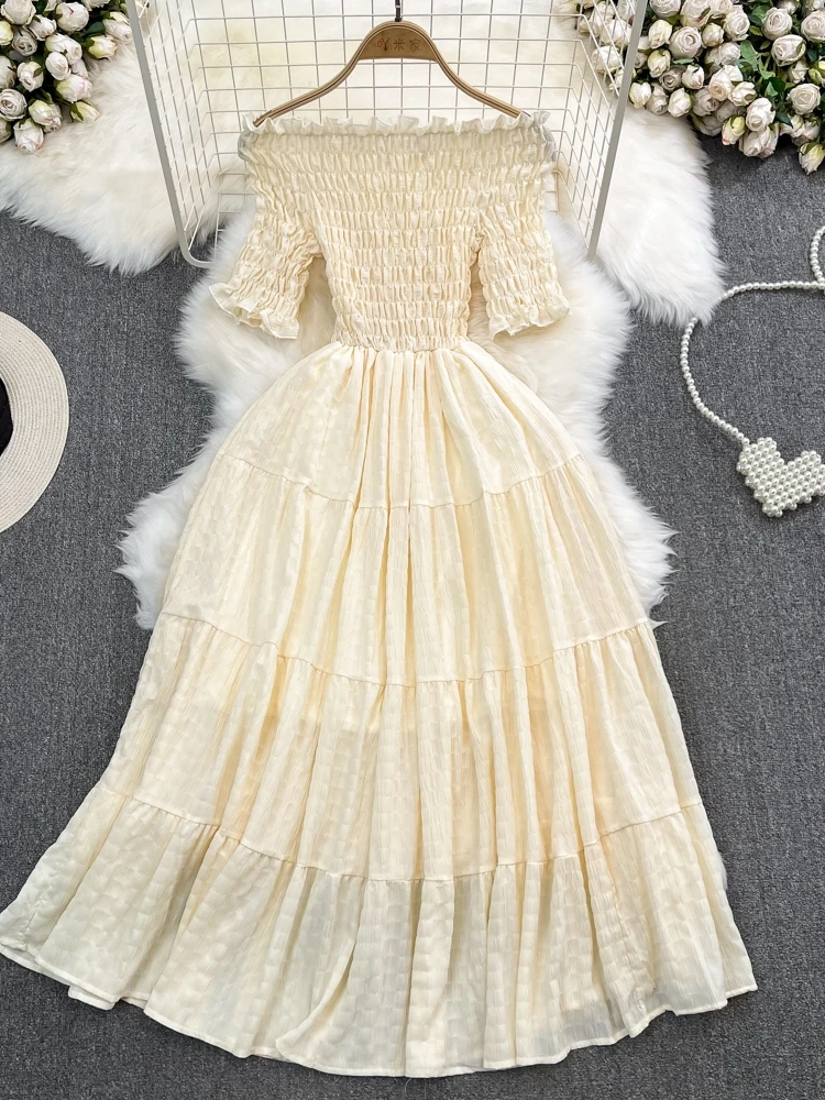 Abito lungo sottile da donna estivo elegante moda con spalle scoperte Vacanza al mare Boho Beach Party