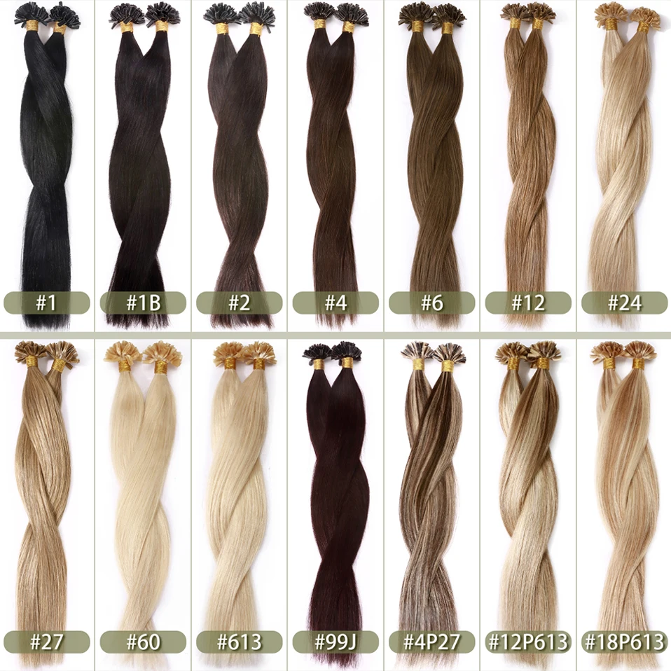 TESS 50pcs U Tip Hair Extensions Microlink Keratin Fusion Hair Extensions Human Hair Capsules Pre Bonded Natural Hair Extension