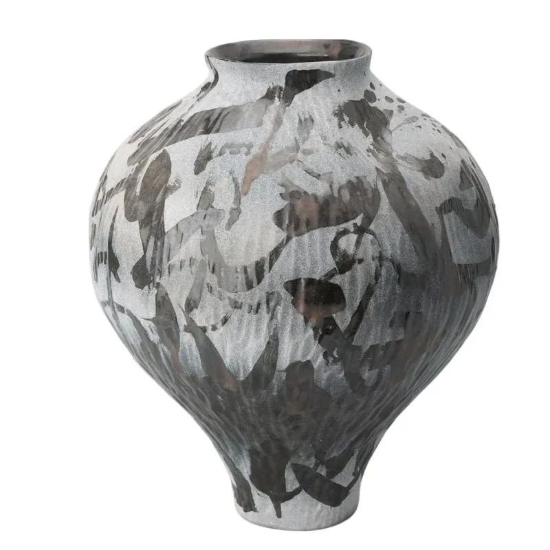 Jingdezhen ceramic vase ornament wabi sandy wind floor-to-ceiling pottery pot flower ware high-end living room model room soft