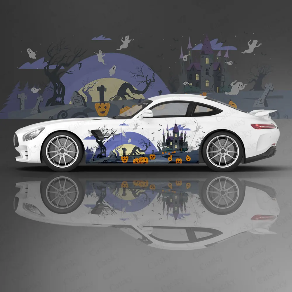 

Halloween House Pumpkin Bat Car Side Sticker Decor,PVC Waterproof Scratch Resistant Decal, Car Protection, Auto Accessories Gift