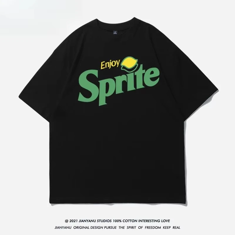 

Plus Size Casual Wear Sprite Joint T-shirt Short-sleeved Clothes Women's Couples' Clothing Summer Trend Brand Top Women Tee Tops