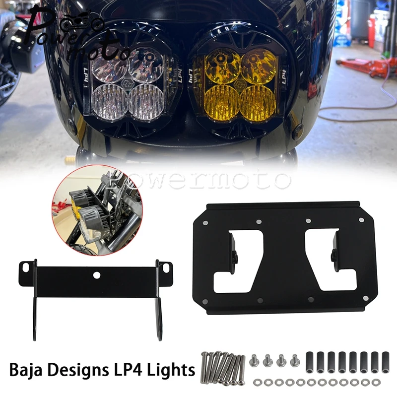 

Motorcycle Headlamp LED Lighting Bracket Combo Kit For Harley Softail Fat Bob 114 FXFB FXFBS For Baja Designs Dual LP4 Lighting