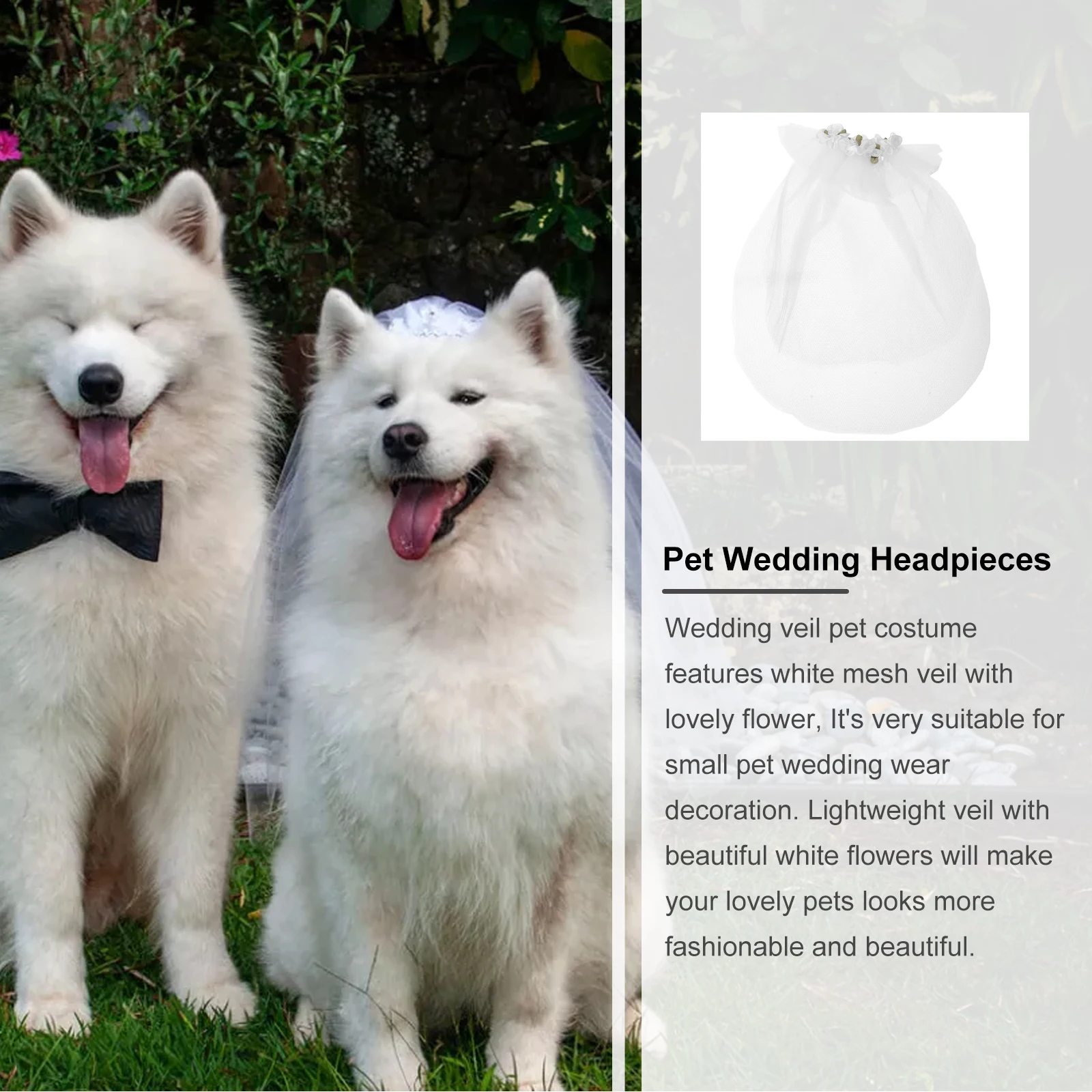 

Dog Head Flower Pet Wedding Veil Hairpin Yarn Material Puppy Headdress White Mesh Lovely Flower Small Pet Wedding Decoration