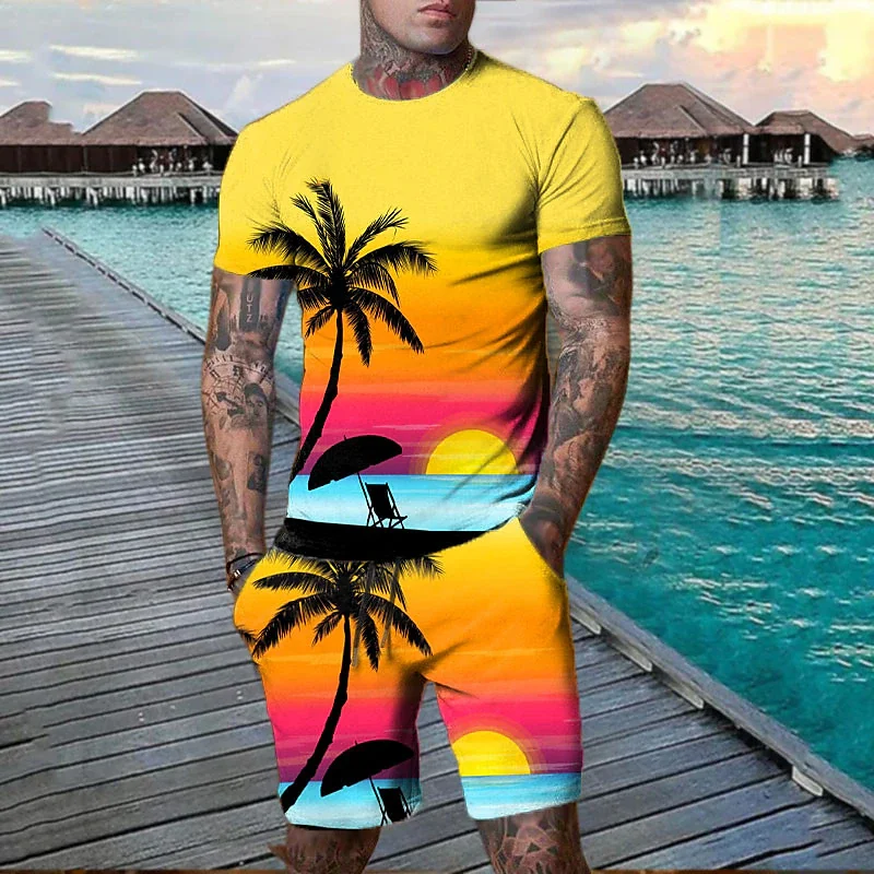 Summer Hawaii T-Shirts Shorts Sets Sea Beach 3D Print Men\'s Fashion Tracksuits Short Sleeve T Shirt Pants Set Man Suits Clothing