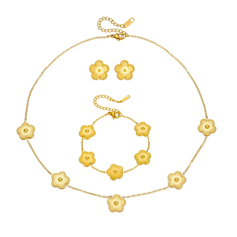 Women's High-Quality Plum Blossom Five Leaf Flower Bracelet Necklace