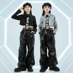 2024 Kids Hip Hop Dance Costumes Blue Loose T-Shirts Cargo Pants Streetwear For Girls Boys Jazz Performance Stage Wear DQS16649