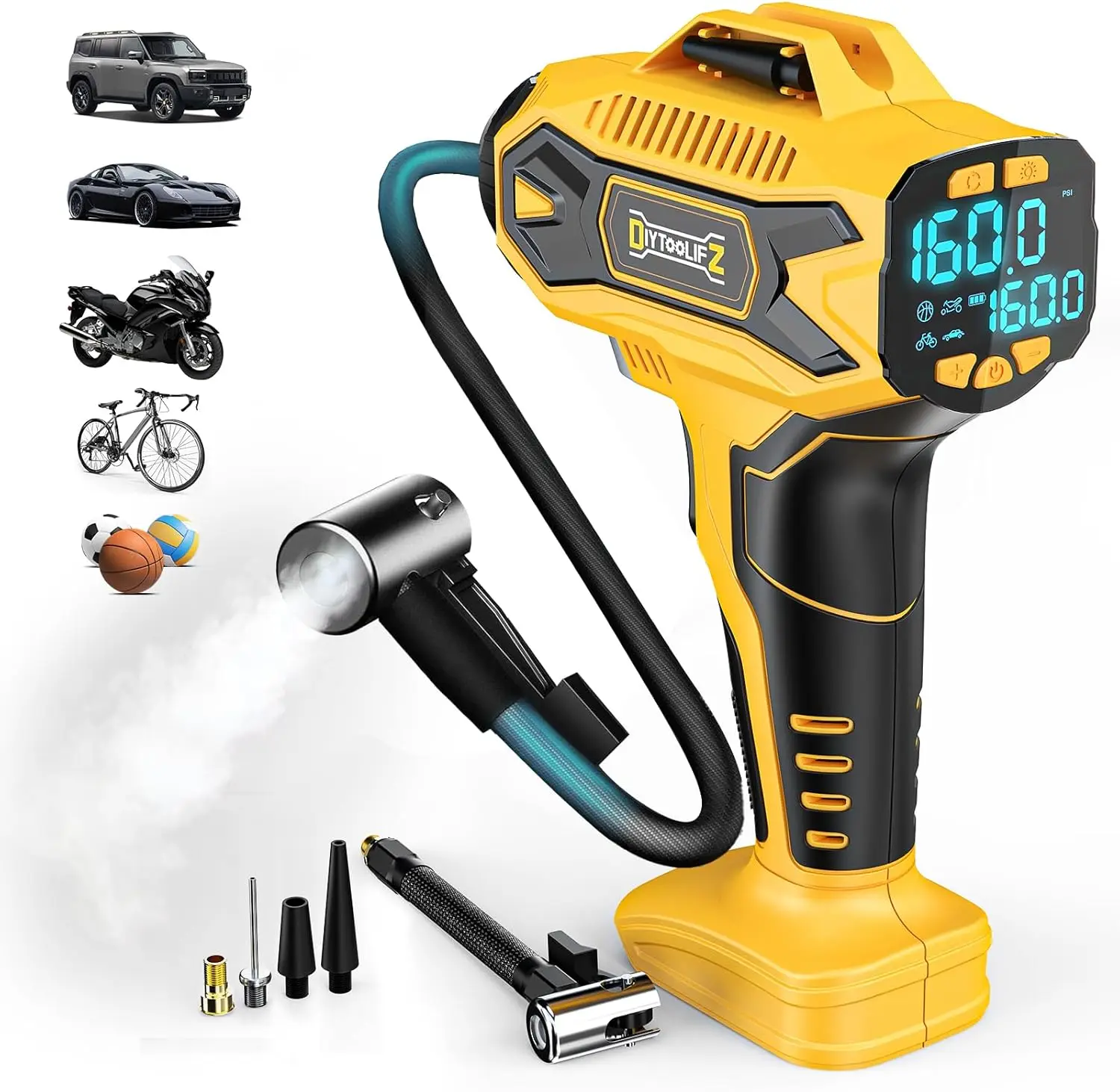 

Беспроводной цифровой насос для накачивания шин DEWALT — точное считывание давления 160 фунтов на квадратный дюйм для обслуживания автомобилей и автоаксессуаров