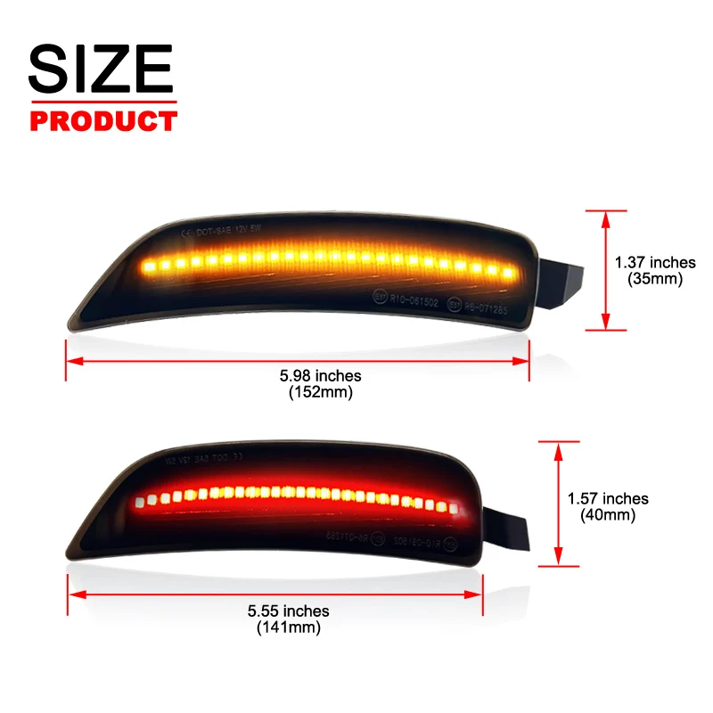 For Mazda MX-5 MX5 Miata 2016-2023 Clear & Smoked Lens LED Side Marker Lamp Amber Front Red Rear Side Fender Reflector Lights