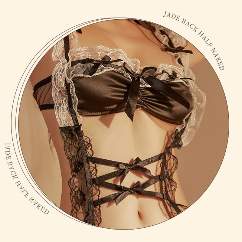 Lencería Sexy 18+xxx, traje de sirvienta de seducción de encaje sexy, mono de pasión hueco, conjunto de uniforme con apertura, lencería Sexy, ropa sexy