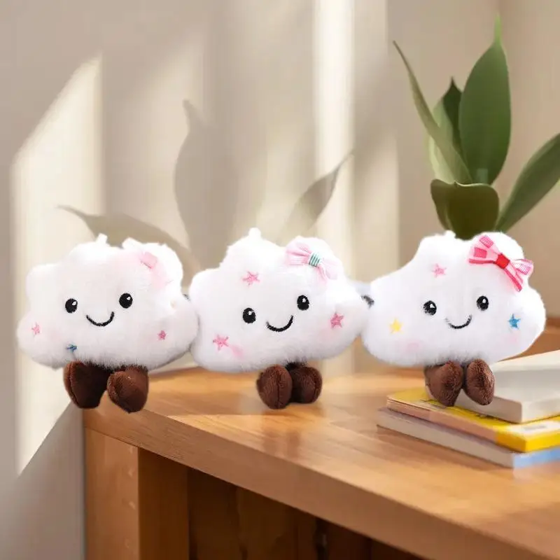 Schattige mini-paar hanger witte wolk pluche pop sleutelhanger, ideaal voor rugzak of boekentasversiering