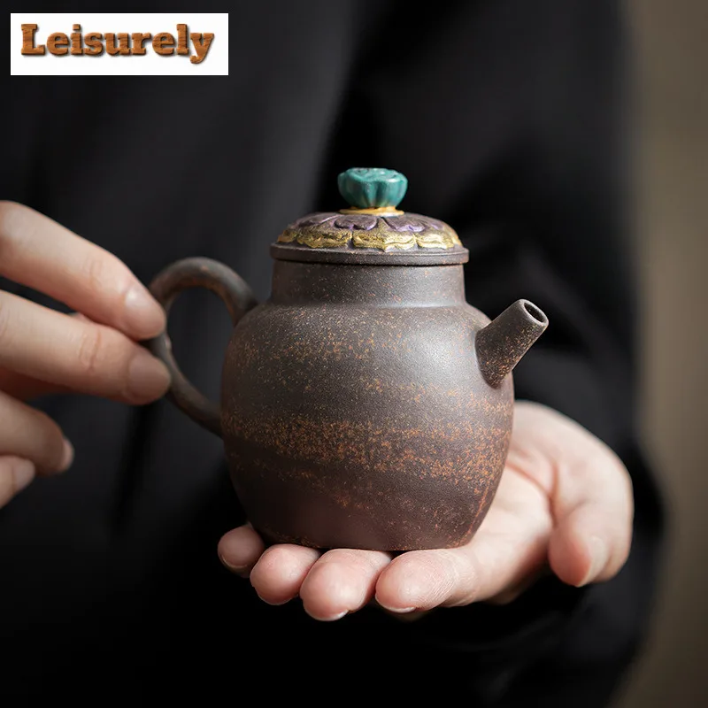 

120ML Zen Coloful Lotus Old Rock Mud Teapot Handamde Coarse Pottery Pot Tea Maker Kettle Oolong Tea Cha Equipment Ornaments Gift