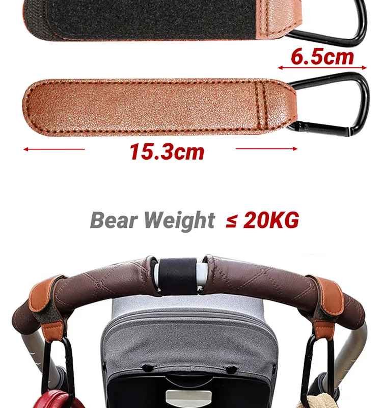 1/2 Stück Kinderwagen-Haken – PU-Leder-Organizer für Wickeltaschen und Reisezubehör mit Karabinerhaken – Detail 8