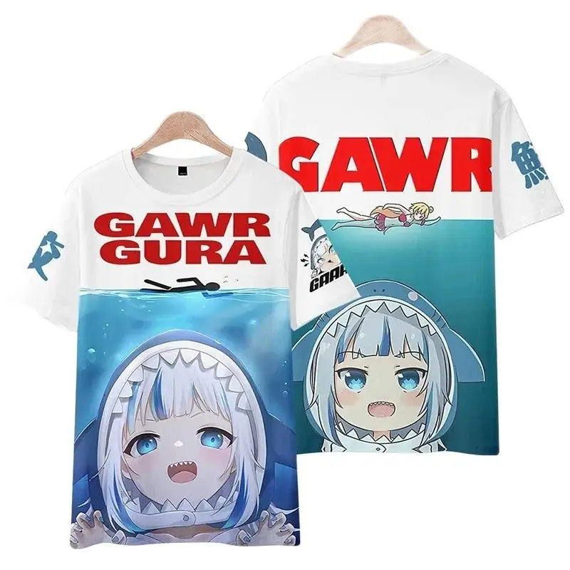 Hololive VTuber Gawr Gura Cosplay T-shirt 3D Printed Men Women Short sleeve Anime Tee Top Fashion Street Harajuku O-Neck T shirt