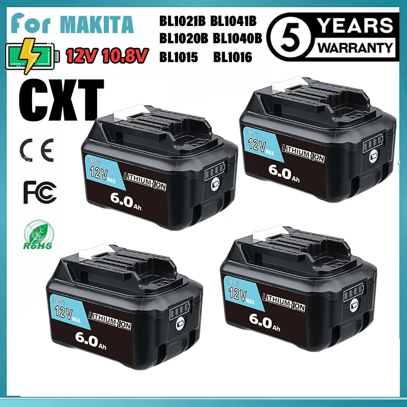 

Литий-ионный аккумулятор BL1041B, 6,0 Ач, 12 В, сменный штифт для аккумулятора Makita 12 В Max CXT BL1021B BL1016 197339-1 BL1040B BL1015B