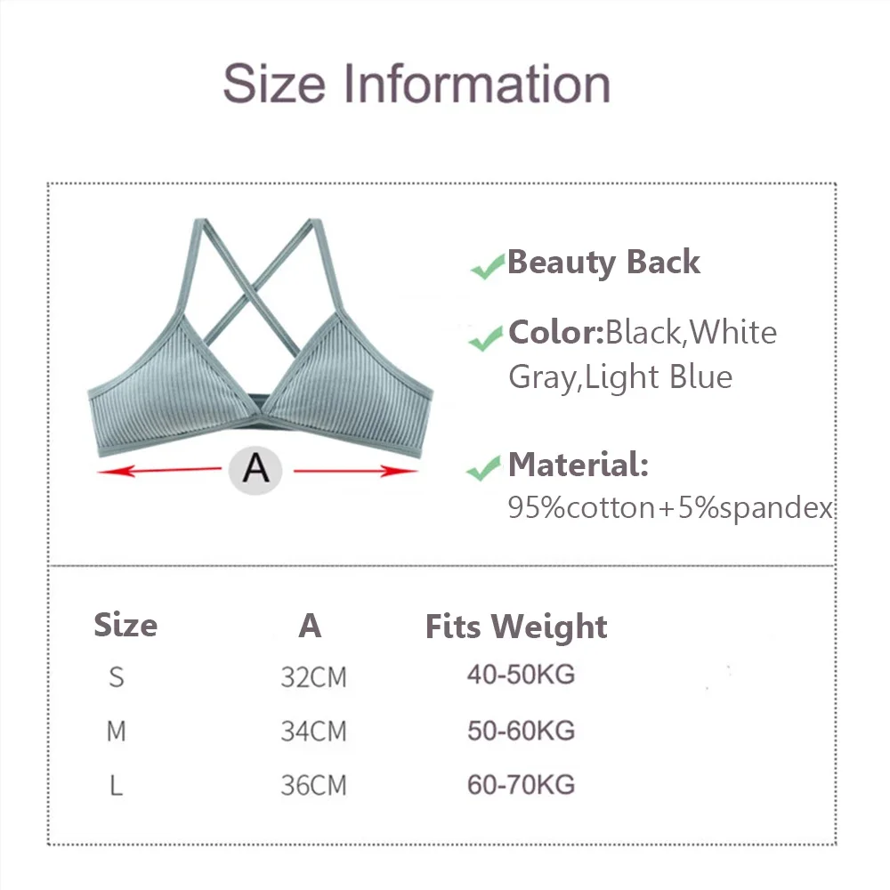 6pcs Cotton Deep-V Bra Women Sexy Triangle Thin Fitness Sport Bralette Cross Underwear Tube Vest Tank Top Female Beauty Back Bra