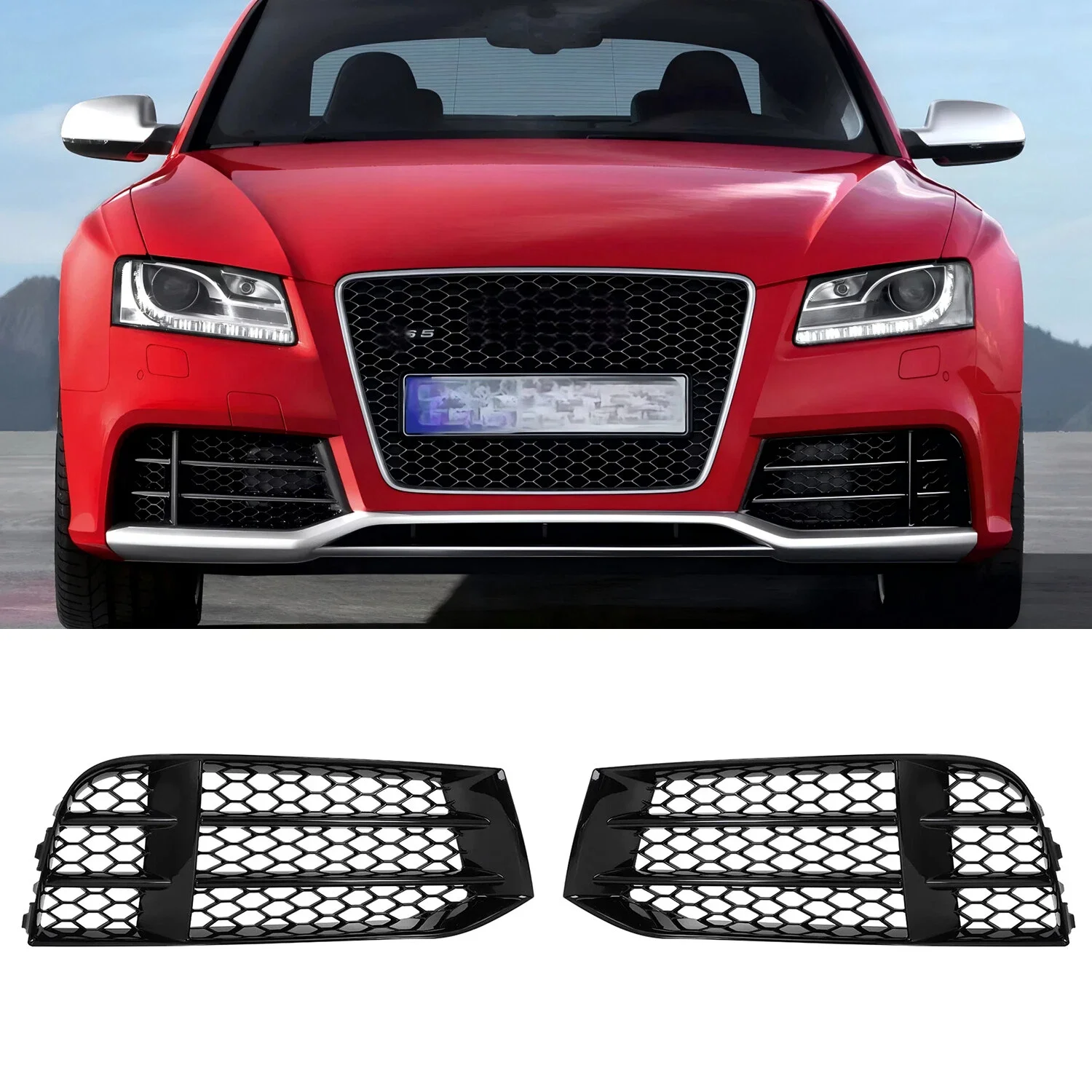 Fit For Audi A5 RS5 20102011~2016 1 Pair Gloss Black Front Bumper Lower Fog Light Cover Grill Grille 8T0807681F,8T0807682F