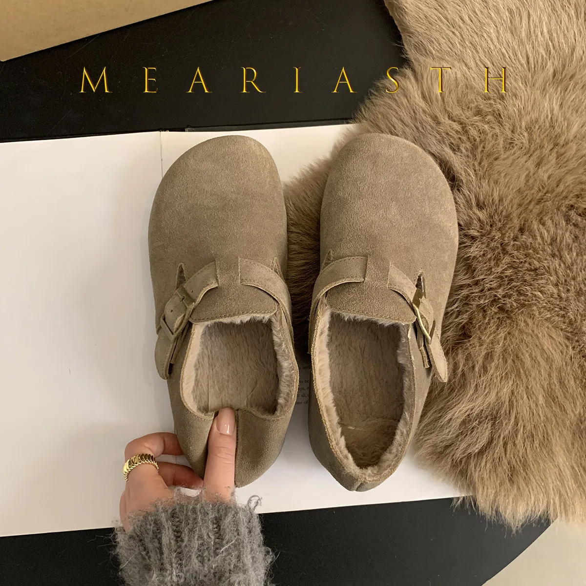 جلد الغزال المرأة أحذية مسطحة القدم ربيع الخريف لينة أسفل الفول الفول مسطحة القاع حذا فردي للسيدات المألوف حذاء بدون كعب #4