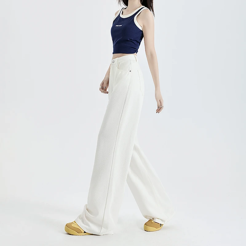 الصيف رقيقة لينة مريحة ليوسيل النسيج امرأة الجينز Y2K فتاة القطن الأبيض فضفاض بنطال ذو قصة أرجل واسعة موضة بناطيل كاجوال زائد طول #3