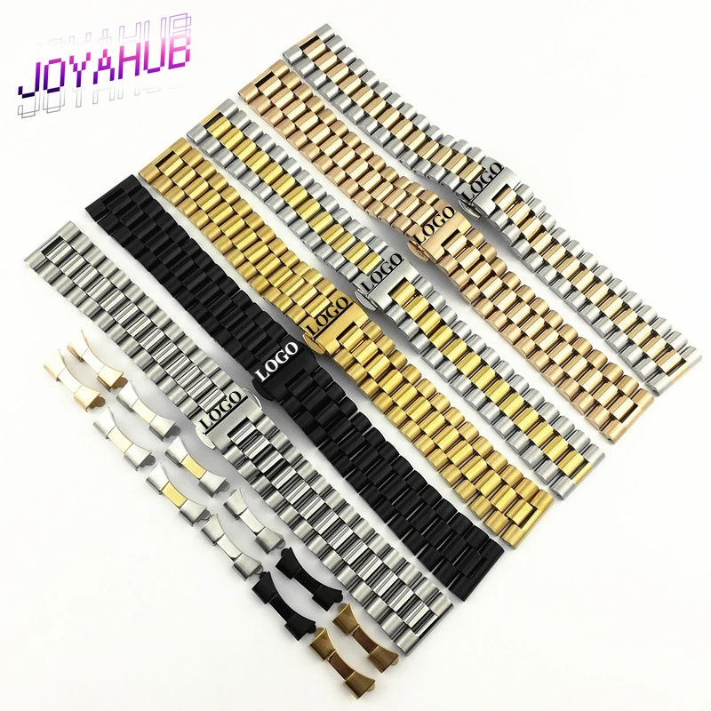 شعار مخصص ثلاثة حبة الفولاذ المقاوم للصدأ حزام ساعة اليد قوس مشبك الملحقات سوار الصلب مع مشبك فراشة والتبديل الأذن