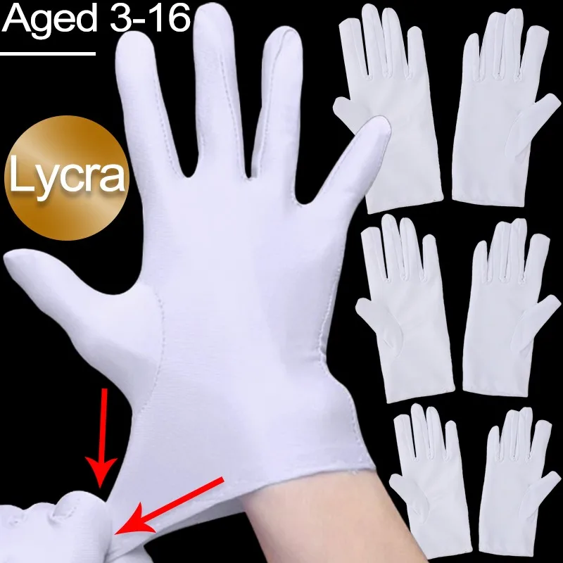 White Etiquette Magic Glove Unisex Dance Performance Stage Conductor Full Finger Gloves Plain Satin Fabric Wedding Bridal Gloves