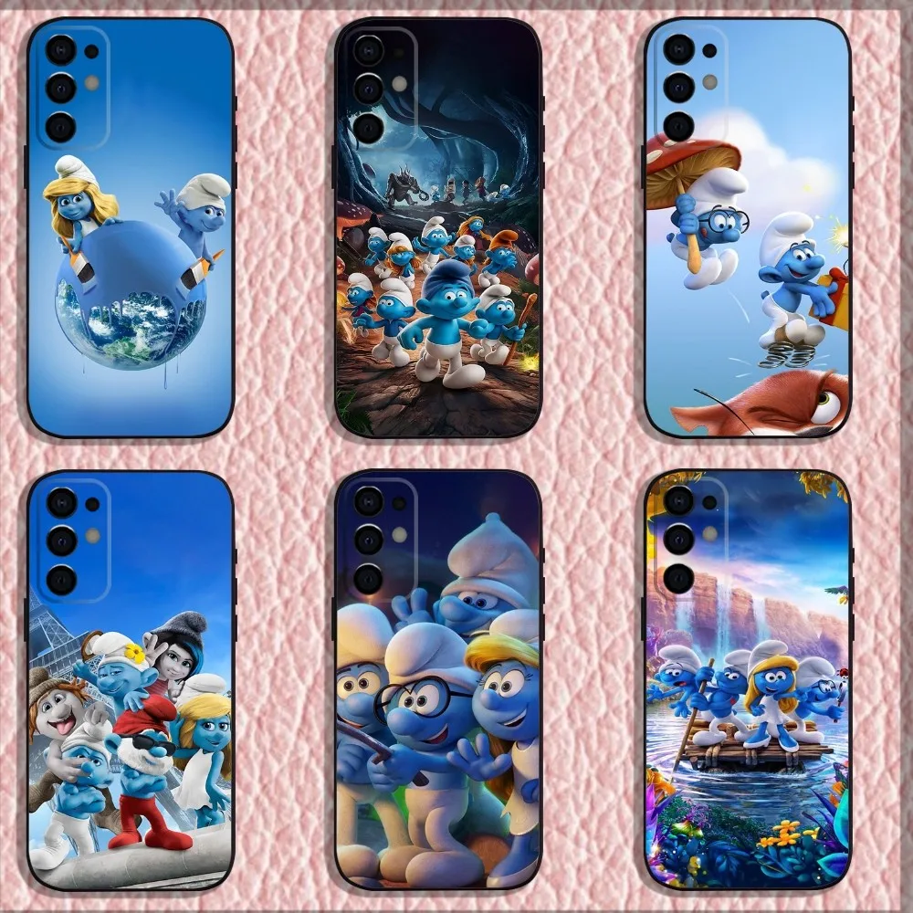 Anime Cartoon S-Smurfs Phone Case For Samsung S24,S21,S22,S23,S30,Ultra,S20,Plus,Fe,Lite,Note,10,9,5G Black Soft Shell